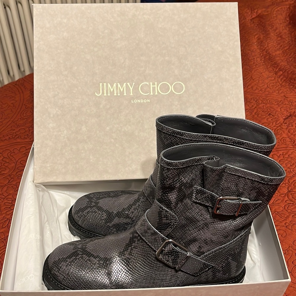 Jimmy Choo snakeskin moto boots, Sz 9.5
